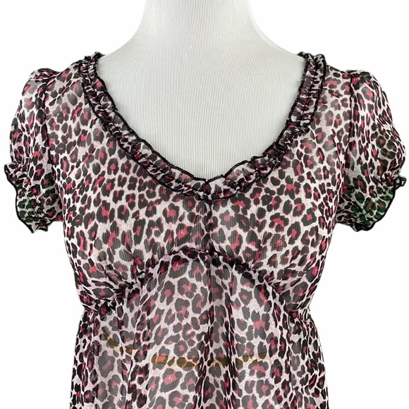 Johnny Martin Sheer Pink Cheetah Print Blouse - Picture 2 of 11